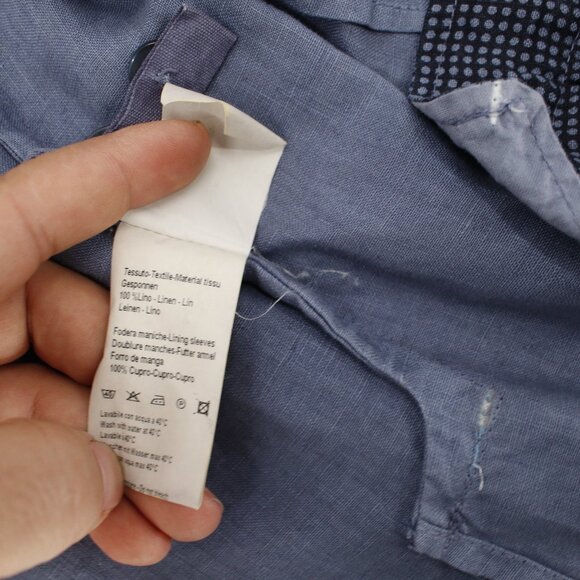 120% Lino Sports Coat medium linen Blue Unstructured notch lightweight blazer - Picture 14 of 16